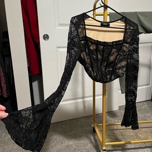 Cider Black Lace Flare Sleeve Top